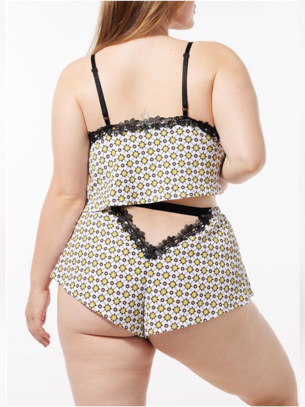Savage X Fenty White & Yellow Floral Lace-Trim Cami & Shorts Set🥹